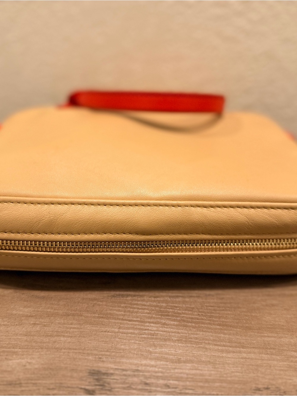 Longchamp Beige and Red Leather Satchel Handbag - Picture 5 of 14